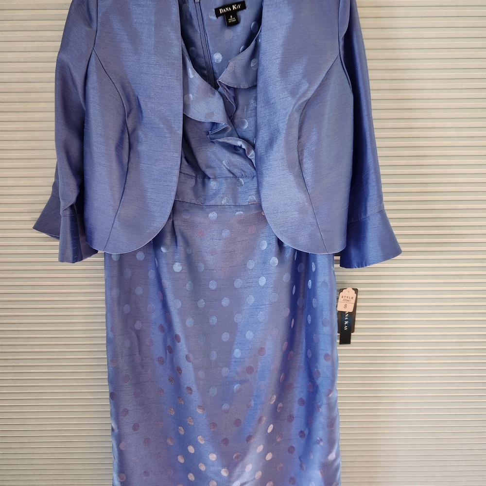 Women's Size 8 Dana Kay Blue Midi Dress with Jacket New With Tags